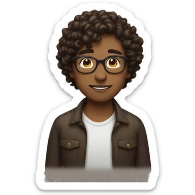 one short haired man with dark hair and light brown skin with glasses kissing a man with curly medium length brown hair sticker