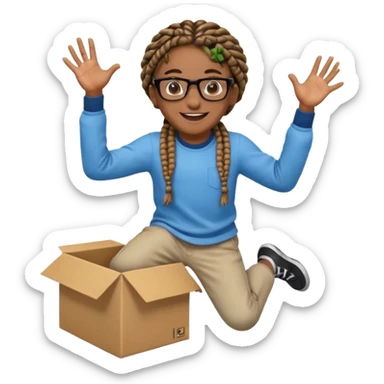 black boy with glasses and box braids jumping sticker