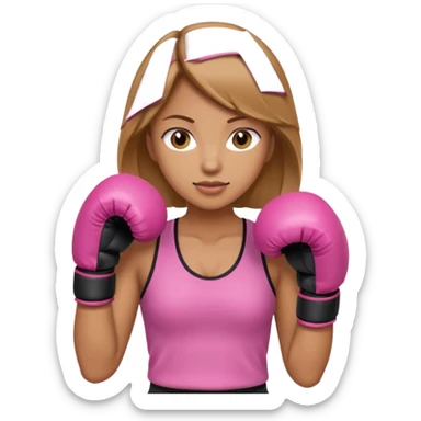 A light brown-haired woman with pink boxing gloves sticker