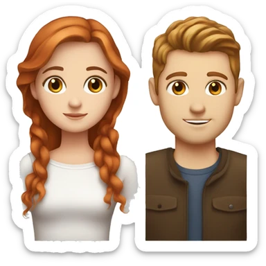 White girl with brown hair and hazel eyes with white guy with red hair and brown eyes  sticker