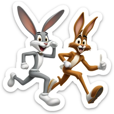 Bugs Bunny beating Wiley Coyote in a race sticker