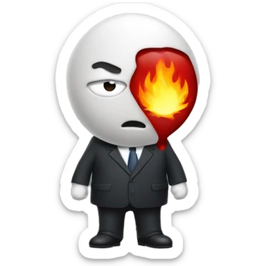A little red gum drop wearing a suit very angry with fire coming out of his head from inside out sticker