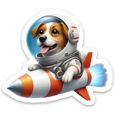 astronaut dog riding a rocket sticker