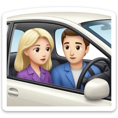 woman standing outside car talking to man inside car with window down sticker