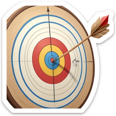 A close-up of a bowstring pulled taut with an arrow aimed at a target. The target's concentric rings are visible in the background, highlighting the focus and precision required for archery. The scene captures the grace and concentration of the sport. sticker