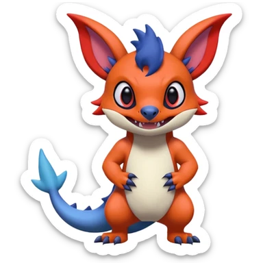 Cute adorable Stitch-Salandit-Noibat-Zangoose-fusion, full body sticker