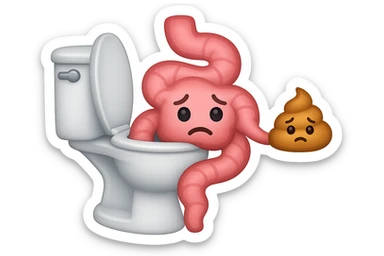 emoji stile iphone di un intestino che esce dal wc con in mano una montagnetta di feci con espressione triste a palline sticker
