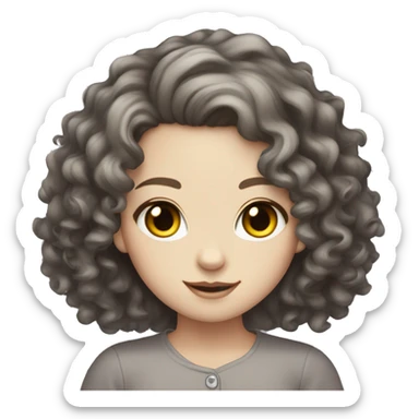 curly dark haired girl pale skin gray eyes below siamese cat sticker