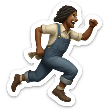huckleberry Finn Pagan goddess sprinting, in overalls, with a large stride and arms outstretched sticker