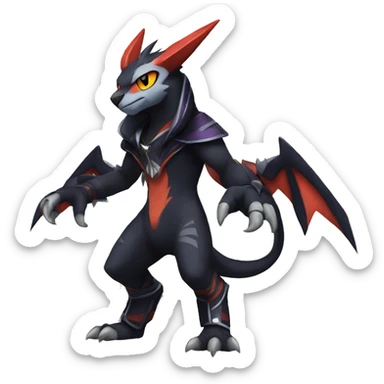 Cool Anthro Black Absol-Noivern-Quilava-Litten-Pokémon with edgy stripes hoodie spiked collar punk Full Body sticker