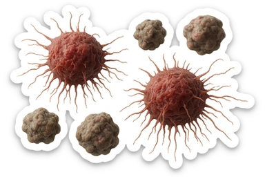 cellule umane anatomiche tumorali e deformi fluttuano in aria,+ iperrealistico 4k sticker