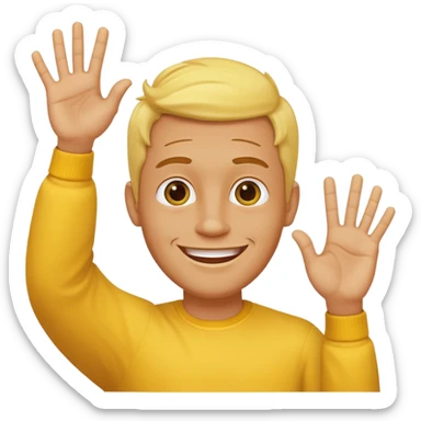A yellow man with both his hands up waving his fingers towards himself  sticker