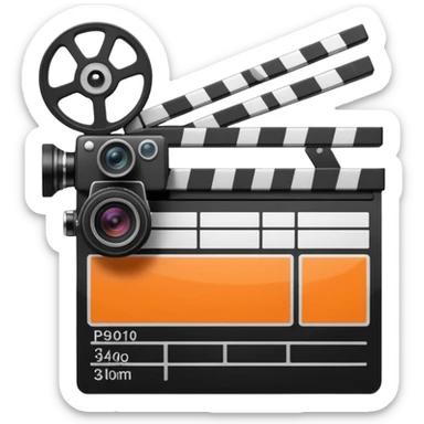 orange striped clapperboard with a film camera next to it sticker