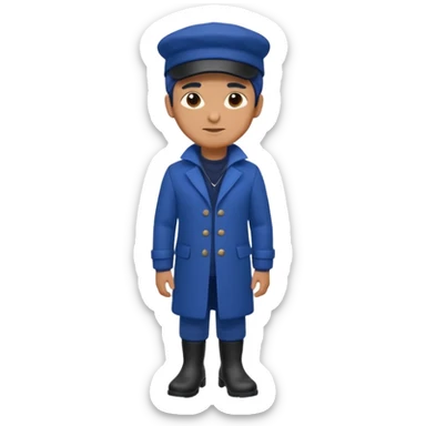 A Man Wearing Blue Cap With The Indigo Coat And Suit An black Boots sticker