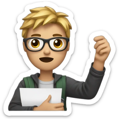 Angry Student holding a small rectangle paper on right side of hand and pencil on left side of the hand sticker