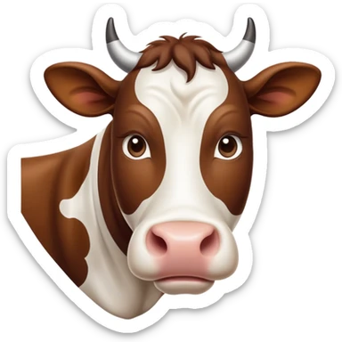 cinematic-noble-brown-and-white-cow-portrait-emoji,-poised-and-regal,-with-a-large,-sturdy-build-and-a-beautifully-patterned-hide-of-rich-brown-accented-by-crisp-white-patches,-deep-set-soulful-brown-eyes,-simplified-yet-sharp-and-sophisticated sticker
