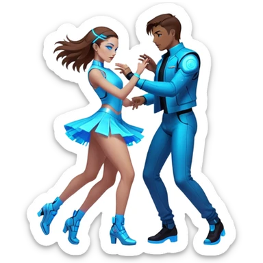 Neon cyberpunk style 
girl with brown hair and blue eyes dance with man sticker