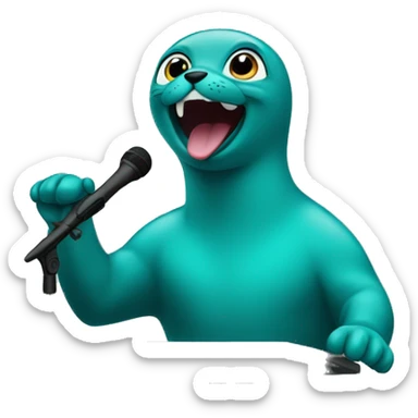 teal seal speaking behind a podium sticker
