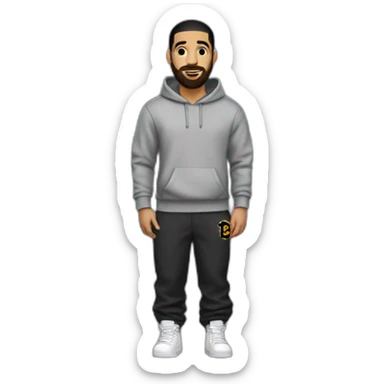 Drake avec un pantalon noir et un Sweat gris sticker