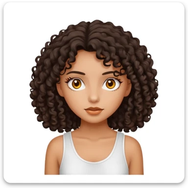 Ragazza con capelli mori e ricci, pelle abbronzata, occhi color ambra e con un outfit estivo bianco sticker