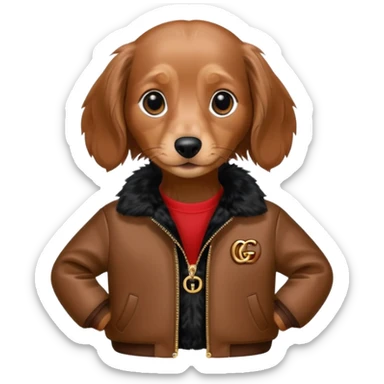 long haired mini dachshund wearing gucci jacket sticker