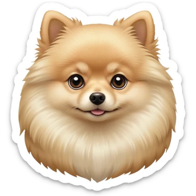 Cinematic Noble Cream Pomeranian Portrait Emoji, Poised and regal, with a compact, fluffy build and a pristine, well-groomed cream Fur, deep-set soulful dark eyes, Simplified yet sharp and sophisticated features, highly detailed, glowing with a soft, dignified glow, high shine, intelligent and spirited, stylized with an air of elegance, focused and attentive, soft glowing outline, capturing the essence of a watchful and confident companion, so majestic it feels as though it could prance out of the screen with effortless authority! sticker