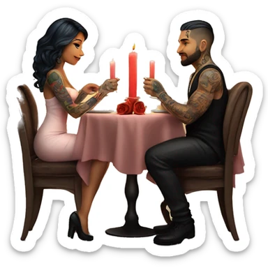 romantic candle light dinner for beautiful tattooed couple sticker