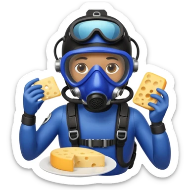 Scuba diver eating blueberries and cheese sticker