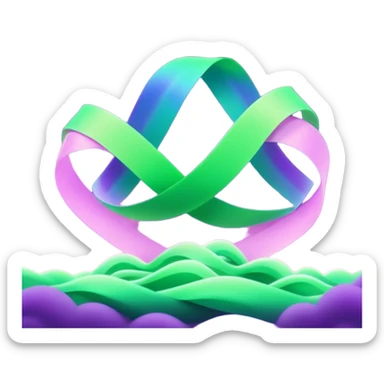 3D render of Aurora, miniature weather phenomenon, volumetric particle effects, wavy glowing neon green and purple ribbons in the sky, elemental energy, emoji style, isolated on white background --v 6.0. sticker