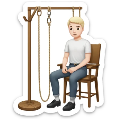 A man standing in the chair and looking at rope before going to suicide  sticker