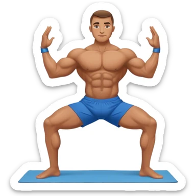 bodybuilder blue short warrior-II yoga pose sticker