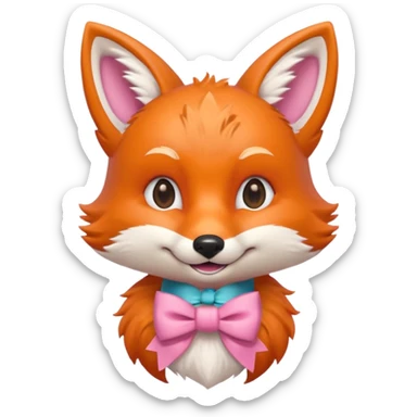 smiling fox, bust up, wearing a pink bow sticker