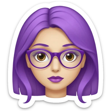 donna bella, occhi azzurri con occhiali, capelli medi, lisci e biondi, lavora al pc. Labbra color malva chiaro sticker