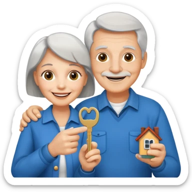 older home sellers, smiling, holding a house key sticker