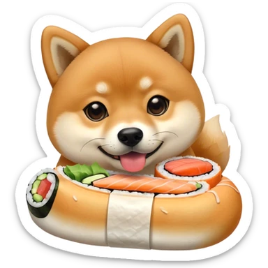 Shiba Inu eating a sushi roll sticker