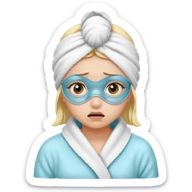scared girl with bath towels and eye mask sticker