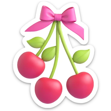 a pair of cherries bound by a pink ribbon bow sticker