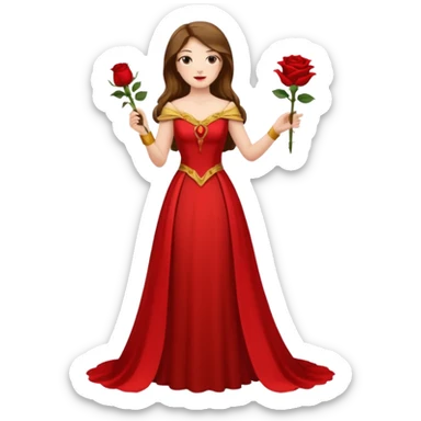 woman opera singer singing with long brown hair and golden dress, entire body, withou microfone, with a rose in right hand sticker
