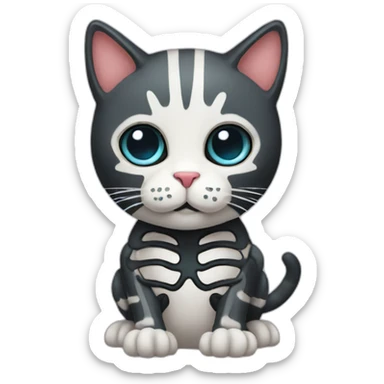 cat with skeleton body and heart sticker
