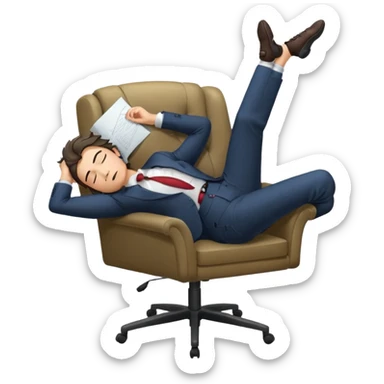 Boss sleeping in a chair with her legs up on the desk sticker