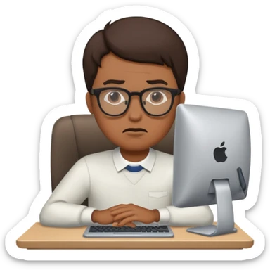 a man in front of a computer annoyed  sticker