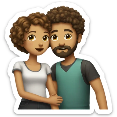 Bearded boy with buzcut kissing curly short haired girl sticker