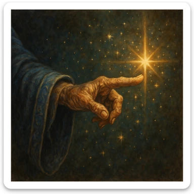 wizard-like hand pointing outward with sparkles and a star at the end of the finger, no text, fantasy style, not apple emoji style sticker