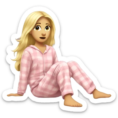 Lazy blonde girl in pijamas watching tv sticker