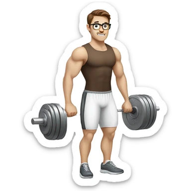 white nerd guy with brown hair doing weight training sticker