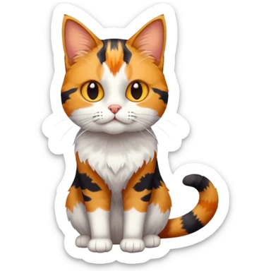 full body colourful calico tabby cat with disproportioned head with an anxious face and white front legs sticker