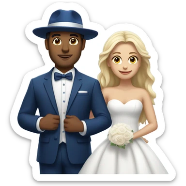 Puerto rican beard short hair with blue hat and navy blue suit getting Married with blond long hair girl with white  wedding dress  sticker