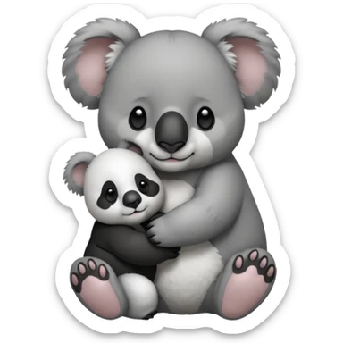 Big koala holding hand with small panda sticker