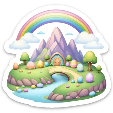  pastel rainbow hobbit easter landscape  sticker