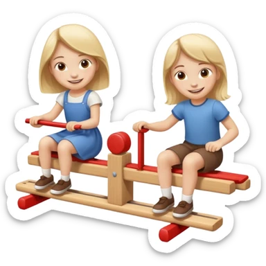 one boy and one girl playing seesaw sticker